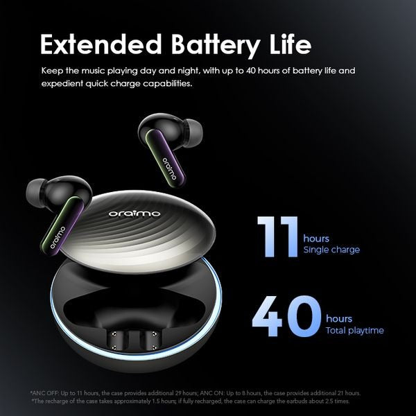 Oraimo OTW-630 SpaceBuds In Ear Bluetooth ANC Headphones, 40 Hours Playback, Bluetooth 5.4 with 4-Mic ENC, IP54 Waterproof, ANC Noise Cancelling Earphones