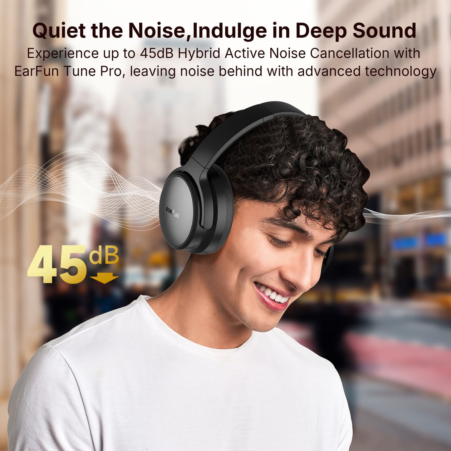 EarFun Tune Pro Active Noise Canceling Headphones, Wireless Bluetooth Headphones with 5 Mics,120H Playtime, Hi-Res Audio, Custom EQ via App, Comfortable Fit, Bluetooth 5.4, Multipoint Connection