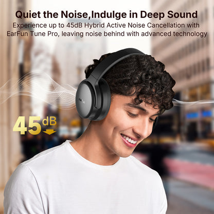 EarFun Tune Pro Active Noise Canceling Headphones, Wireless Bluetooth Headphones with 5 Mics,120H Playtime, Hi-Res Audio, Custom EQ via App, Comfortable Fit, Bluetooth 5.4, Multipoint Connection