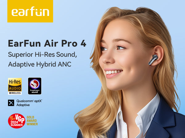 Air Pro 4 Adaptive Hybrid Noise Canceling Wireless Earbuds, Qualcomm Snapdragon Sound, aptX™ Lossless, 6 Mics AI CVC 8.0 Call, LDAC Hi-Res Audio, 52H Playtime, Bluetooth 5.4, in-Ear Detection
