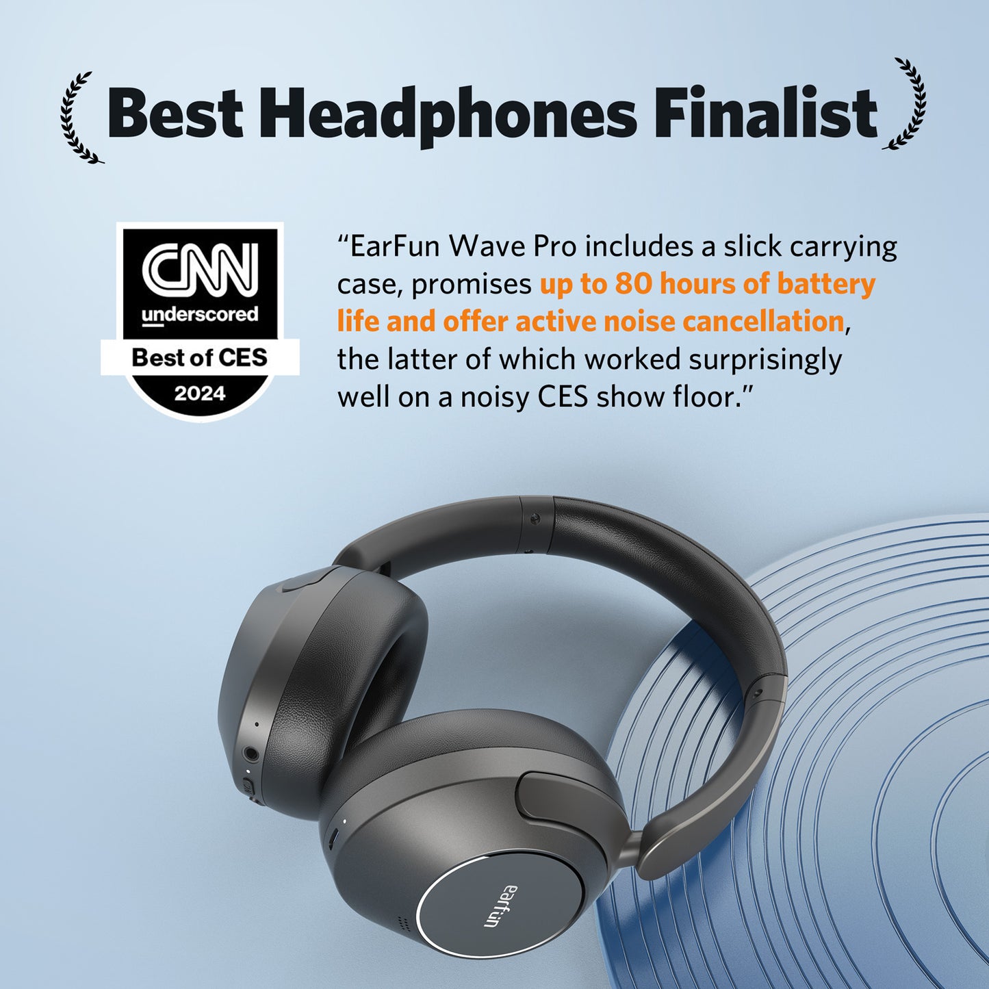 EarFun Wave Life Bluetooth Headphones, Hybrid Noise Cancelling Headphones, 4 Mics AI ENC, Deep Bass, Bluetooth 5.4, 60H Playtime, Multipoint Connection, App