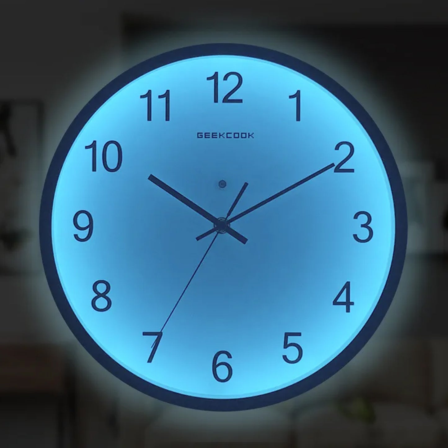 Silent Wall Clock Non-Ticking Large Numeral 30x30cm Voice Control LED Blue Light Battery Operated Quartz Classic Decor Wall Clock Easy to Read for Bedroom Home Kitchen Office School