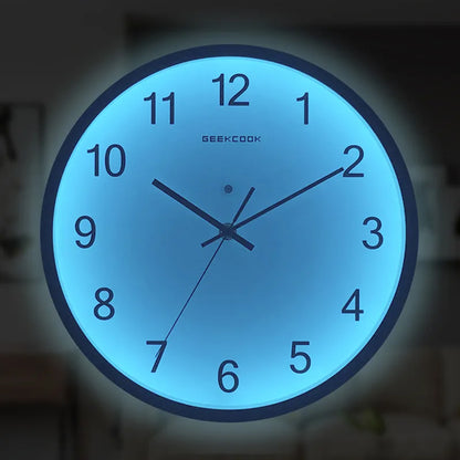 Silent Wall Clock Non-Ticking Large Numeral 30x30cm Voice Control LED Blue Light Battery Operated Quartz Classic Decor Wall Clock Easy to Read for Bedroom Home Kitchen Office School