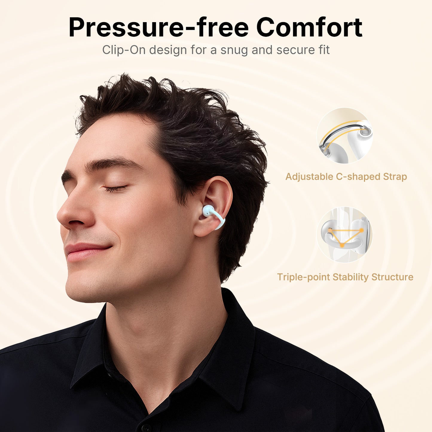 EarFun Clip Open Ear Headphones, Clip on Earphones Wireless Bluetooth 6.0 Headphones, Adaptive Comfort with Secure Fit, LDAC, 2 Mics AI ENC Call, Hi-Res Audio, 40H Playtime, IP55