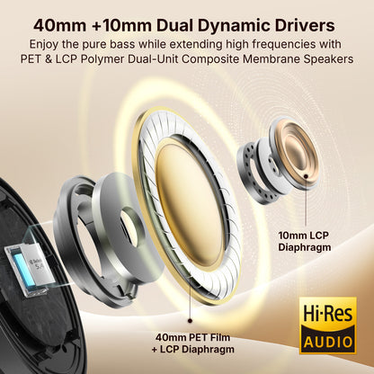 EarFun Tune Pro Active Noise Canceling Headphones, Wireless Bluetooth Headphones with 5 Mics,120H Playtime, Hi-Res Audio, Custom EQ via App, Comfortable Fit, Bluetooth 5.4, Multipoint Connection