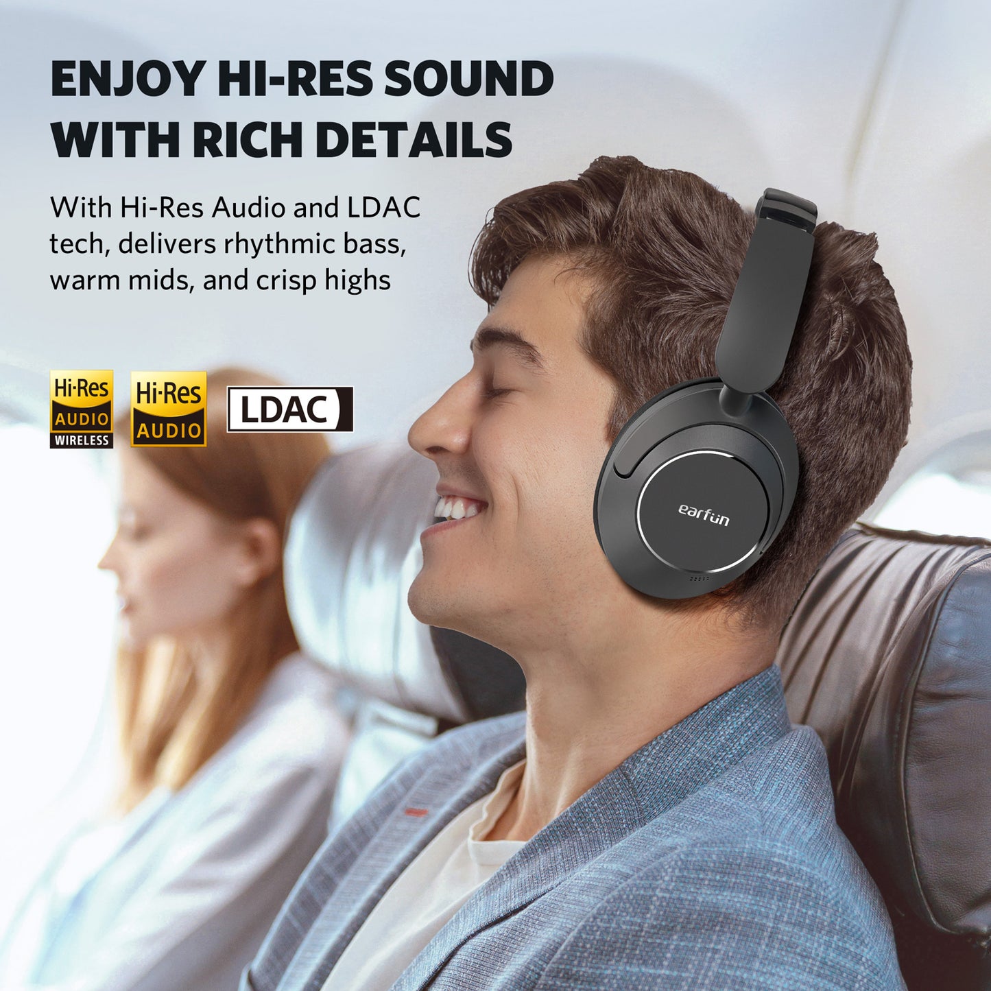 EarFun Wave Life Bluetooth Headphones, Hybrid Noise Cancelling Headphones, 4 Mics AI ENC, Deep Bass, Bluetooth 5.4, 60H Playtime, Multipoint Connection, App