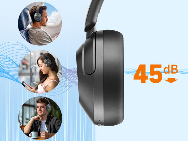 EarFun Wave Life Bluetooth Headphones, Hybrid Noise Cancelling Headphones, 4 Mics AI ENC, Deep Bass, Bluetooth 5.4, 60H Playtime, Multipoint Connection, App