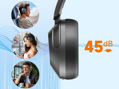 EarFun Wave Life Bluetooth Headphones, Hybrid Noise Cancelling Headphones, 4 Mics AI ENC, Deep Bass, Bluetooth 5.4, 60H Playtime, Multipoint Connection, App