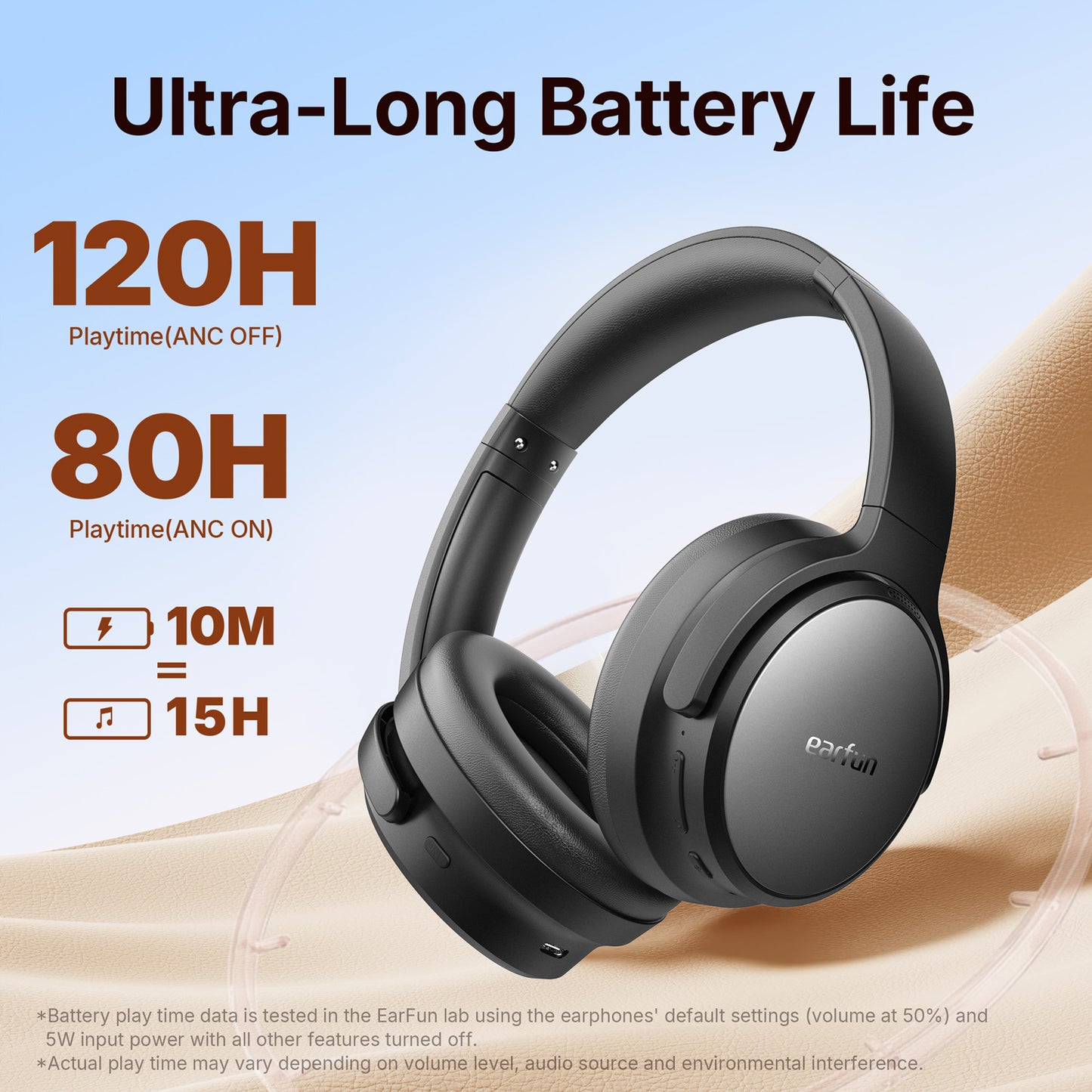 EarFun Tune Pro Active Noise Canceling Headphones, Wireless Bluetooth Headphones with 5 Mics,120H Playtime, Hi-Res Audio, Custom EQ via App, Comfortable Fit, Bluetooth 5.4, Multipoint Connection