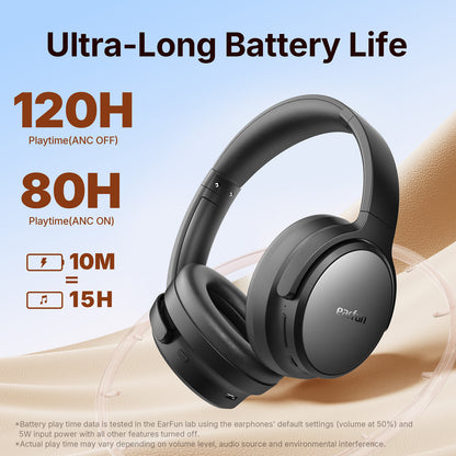 EarFun Tune Pro Active Noise Canceling Headphones, Wireless Bluetooth Headphones with 5 Mics,120H Playtime, Hi-Res Audio, Custom EQ via App, Comfortable Fit, Bluetooth 5.4, Multipoint Connection