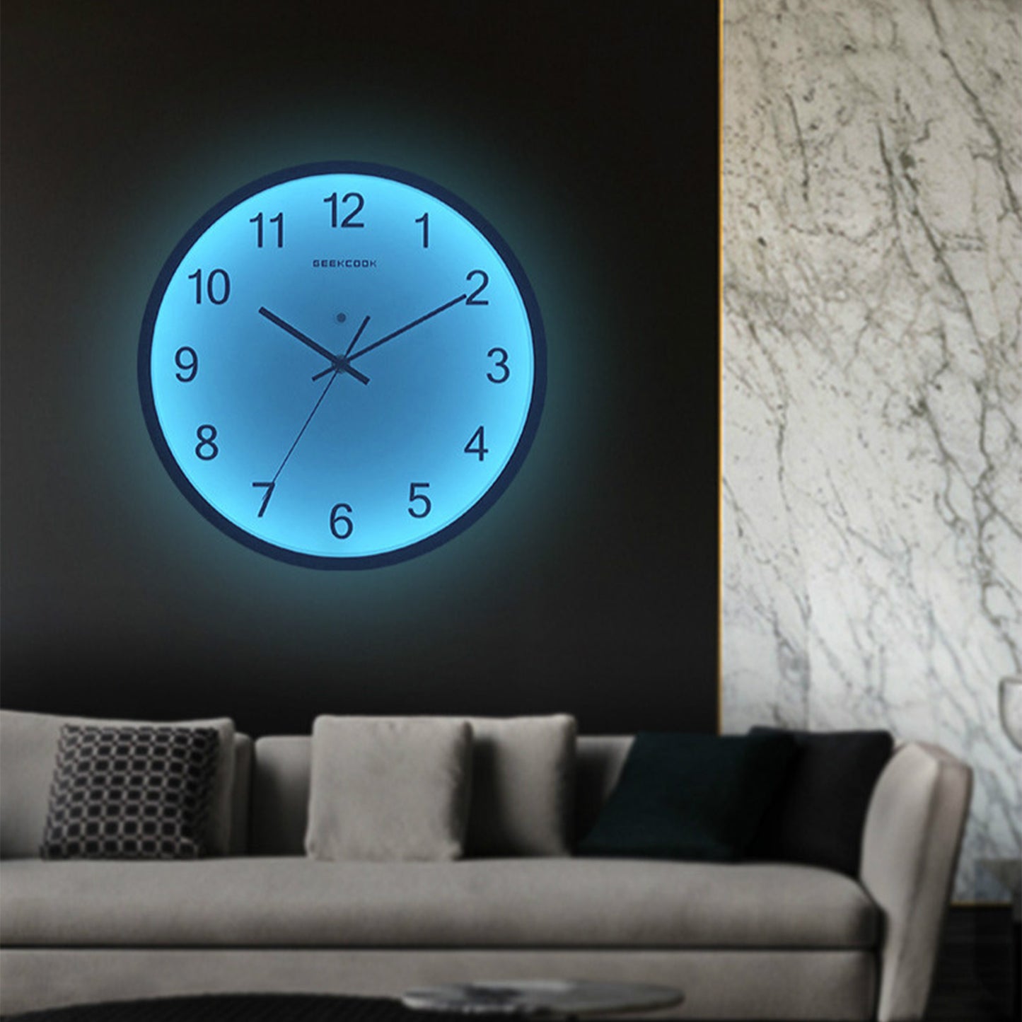 Silent Wall Clock Non-Ticking Large Numeral 30x30cm Voice Control LED Blue Light Battery Operated Quartz Classic Decor Wall Clock Easy to Read for Bedroom Home Kitchen Office School