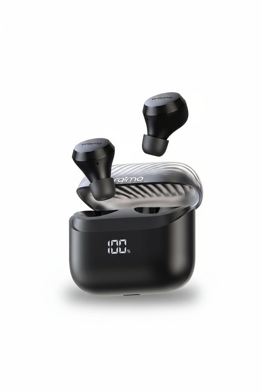 Oraimo AirBuds 4 TWS Earphone, 10M Range Bluetooth 5.3, 38H Playtime, AniFast™ Charge, True Wireless Earbuds with Deep Bass, 2 Mics for AI Clear Calls, AI noise cancellation, Instant Connectivity