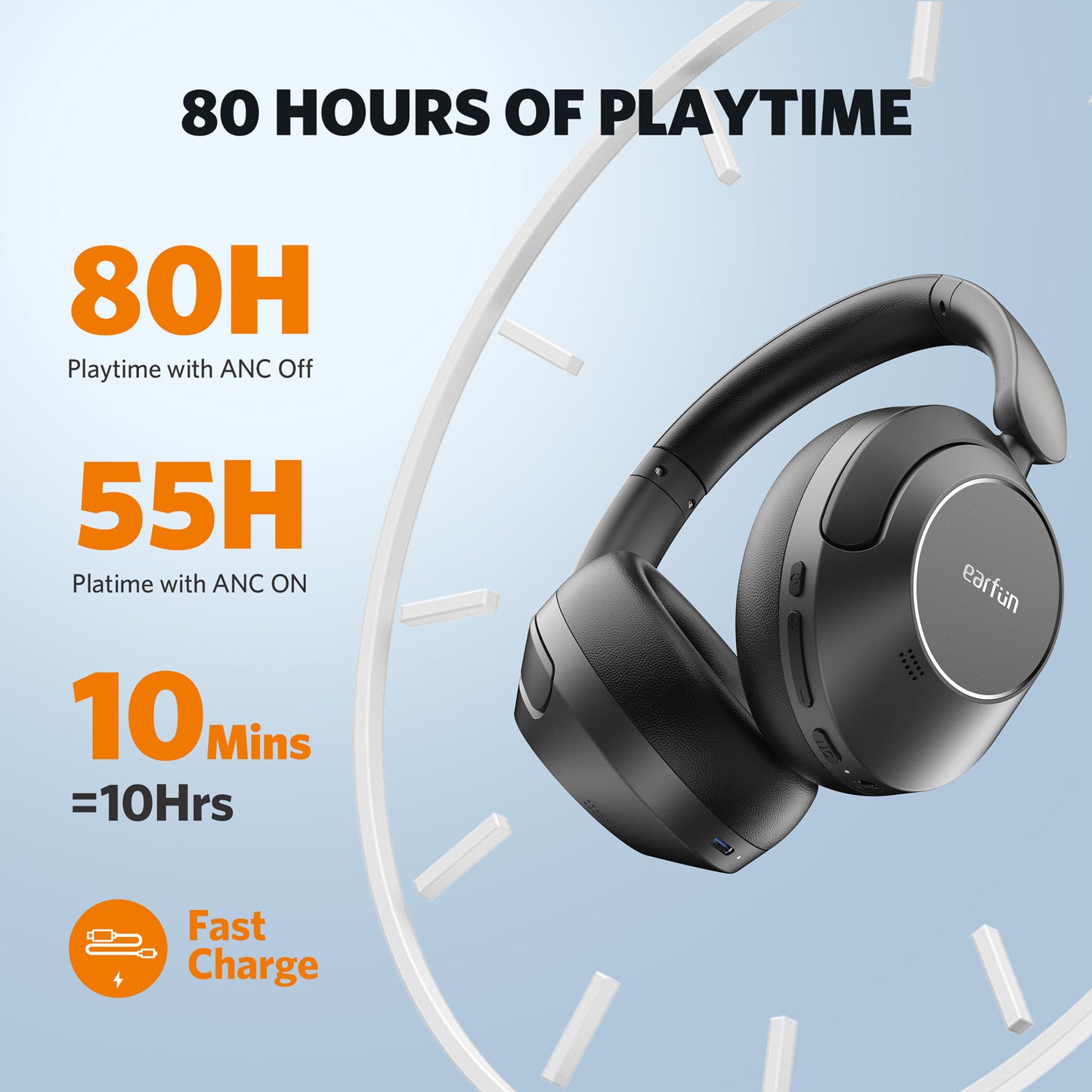 EarFun Wave Life Bluetooth Headphones, Hybrid Noise Cancelling Headphones, 4 Mics AI ENC, Deep Bass, Bluetooth 5.4, 60H Playtime, Multipoint Connection, App