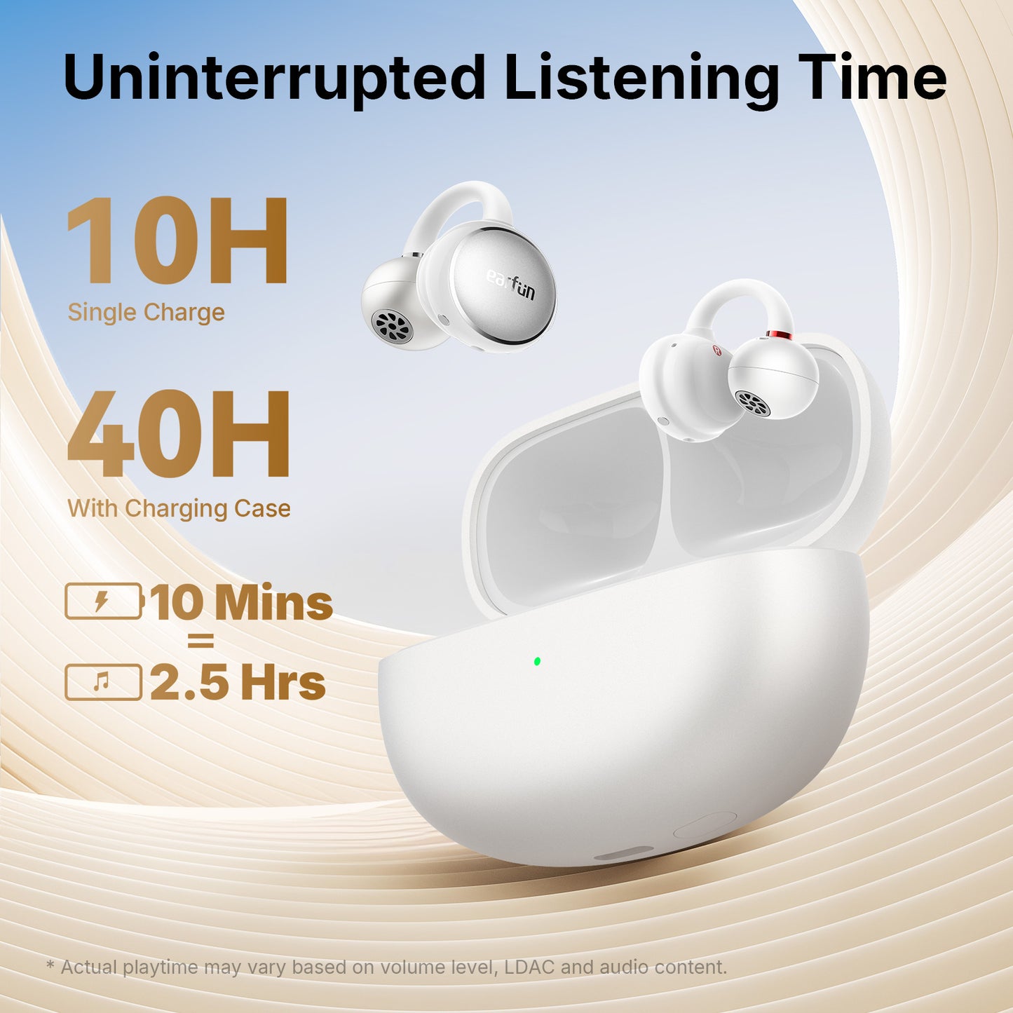 EarFun Clip Open Ear Headphones, Clip on Earphones Wireless Bluetooth 6.0 Headphones, Adaptive Comfort with Secure Fit, LDAC, 2 Mics AI ENC Call, Hi-Res Audio, 40H Playtime, IP55
