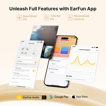 EarFun Clip Open Ear Headphones, Clip on Earphones Wireless Bluetooth 6.0 Headphones, Adaptive Comfort with Secure Fit, LDAC, 2 Mics AI ENC Call, Hi-Res Audio, 40H Playtime, IP55