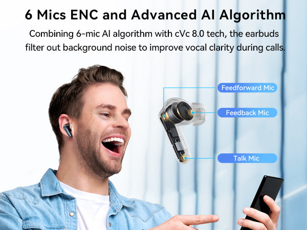 Air Pro 4 Adaptive Hybrid Noise Canceling Wireless Earbuds, Qualcomm Snapdragon Sound, aptX™ Lossless, 6 Mics AI CVC 8.0 Call, LDAC Hi-Res Audio, 52H Playtime, Bluetooth 5.4, in-Ear Detection