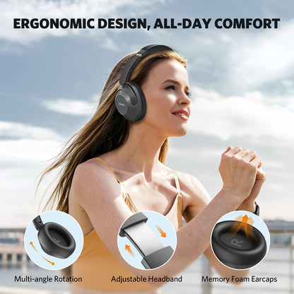 EarFun Wave Life Bluetooth Headphones, Hybrid Noise Cancelling Headphones, 4 Mics AI ENC, Deep Bass, Bluetooth 5.4, 60H Playtime, Multipoint Connection, App
