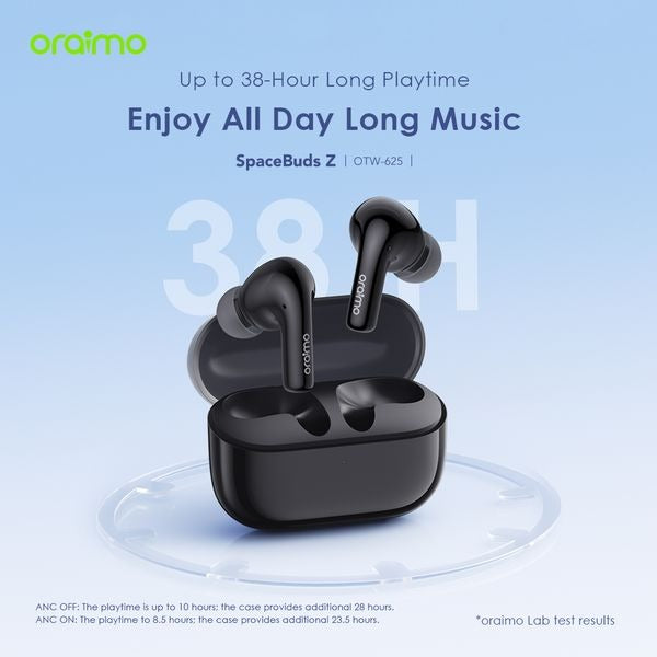 Oraimo SpaceBuds Z Active Noise Cancelling Bluetooth Earphones, Sound360 Spatial Audio True Wireless Earbuds,4 Mics for AI Clear Calls,38H Playtime,Dual Device Connectivity, Customization via App Black
