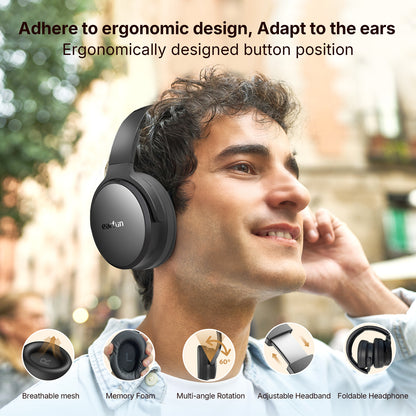 EarFun Tune Pro Active Noise Canceling Headphones, Wireless Bluetooth Headphones with 5 Mics,120H Playtime, Hi-Res Audio, Custom EQ via App, Comfortable Fit, Bluetooth 5.4, Multipoint Connection