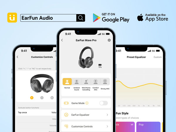 EarFun Wave Life Bluetooth Headphones, Hybrid Noise Cancelling Headphones, 4 Mics AI ENC, Deep Bass, Bluetooth 5.4, 60H Playtime, Multipoint Connection, App