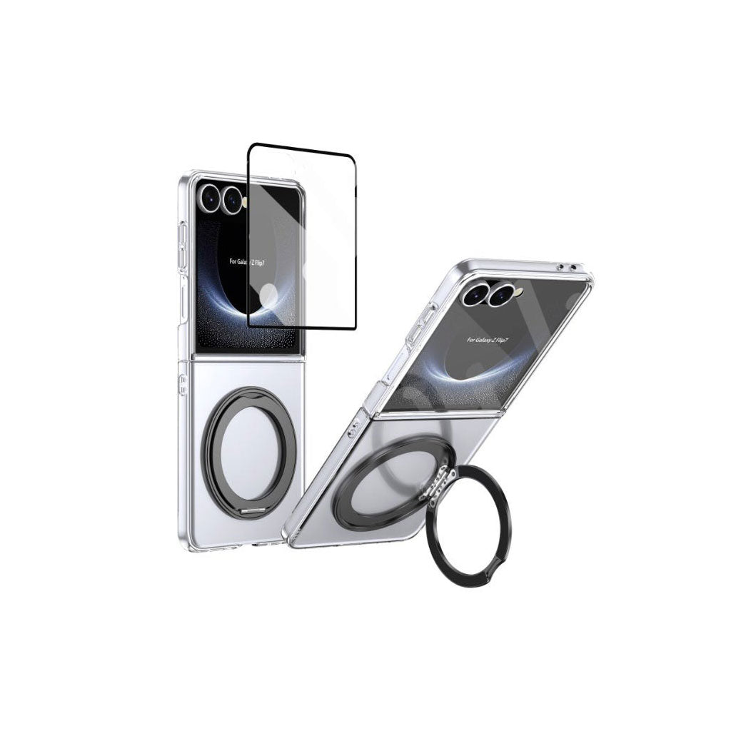 PROTECT Magnetic Clear Case with Foldable Ring Stand for Samsung Galaxy Z Flip 7 | Fume Finish | Shock Absorption | MagSafe Compatible | Model: FMSFLP7