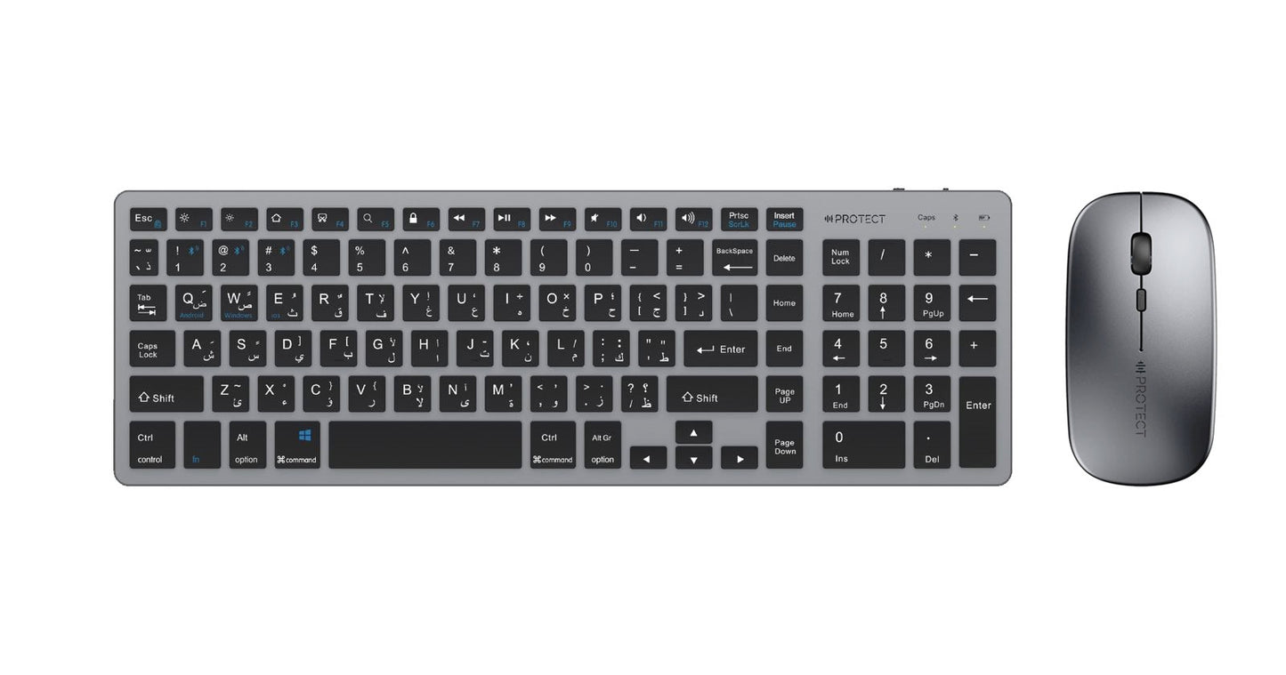 Bluetooth Rechargeable Keyboard and Mouse Combo | Slim Design | Multi-Device Connectivity | Grey | Model: HT-KB333