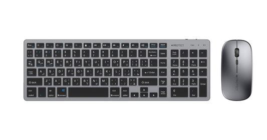 Bluetooth Rechargeable Keyboard and Mouse Combo | Slim Design | Multi-Device Connectivity | Grey | Model: HT-KB333