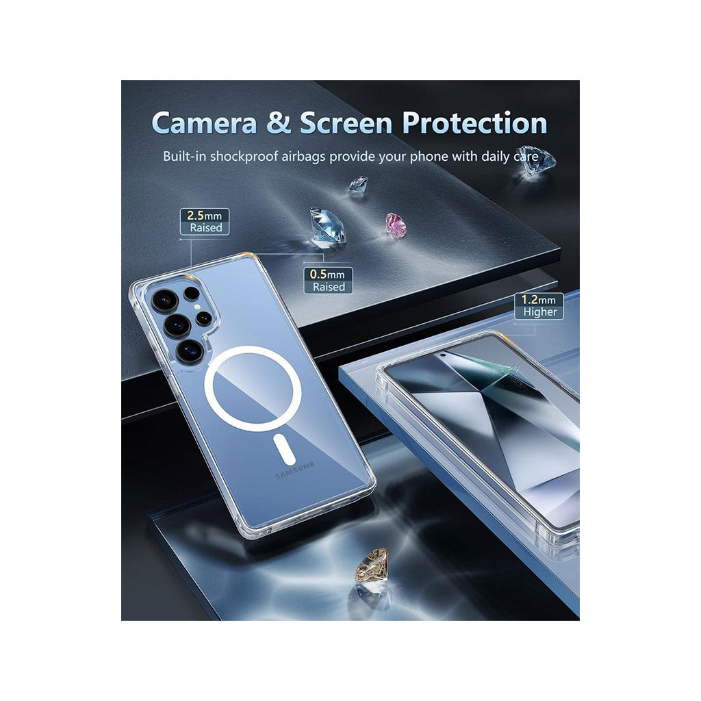 PROTECT Samsung S25 Ultra Magnetic Clear Case | Dual-Layer Shockproof TPU + Silicone Bumper | MagSafe Compatible | Anti-Scratch | Slim & Lightweight | Model: MSAMS25U