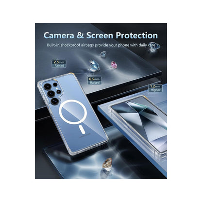 PROTECT Samsung S25 Ultra Magnetic Clear Case | Dual-Layer Shockproof TPU + Silicone Bumper | MagSafe Compatible | Anti-Scratch | Slim & Lightweight | Model: MSAMS25U