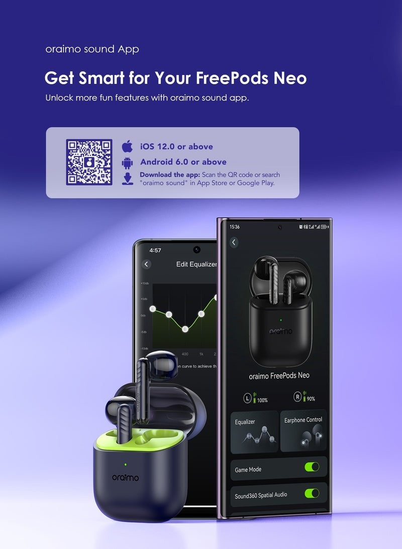 FreePods Neo True Wireless Earbuds 50H Play Time Bluetooth TWS Earphone with APP Control, Anifast Fast Charging,Sound360 Spatial Audio