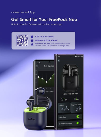 FreePods Neo True Wireless Earbuds 50H Play Time Bluetooth TWS Earphone with APP Control, Anifast Fast Charging,Sound360 Spatial Audio
