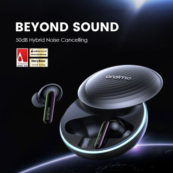 Oraimo OTW-630 SpaceBuds In Ear Bluetooth ANC Headphones, 40 Hours Playback, Bluetooth 5.4 with 4-Mic ENC, IP54 Waterproof, ANC Noise Cancelling Earphones