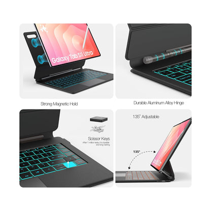 Samsung Galaxy Tab S11 Ultra 14.6" Bluetooth Keyboard Case with Multi-Touch Trackpad | Backlit Bluetooth Keyboard Cover | Detachable Slim Protective Case