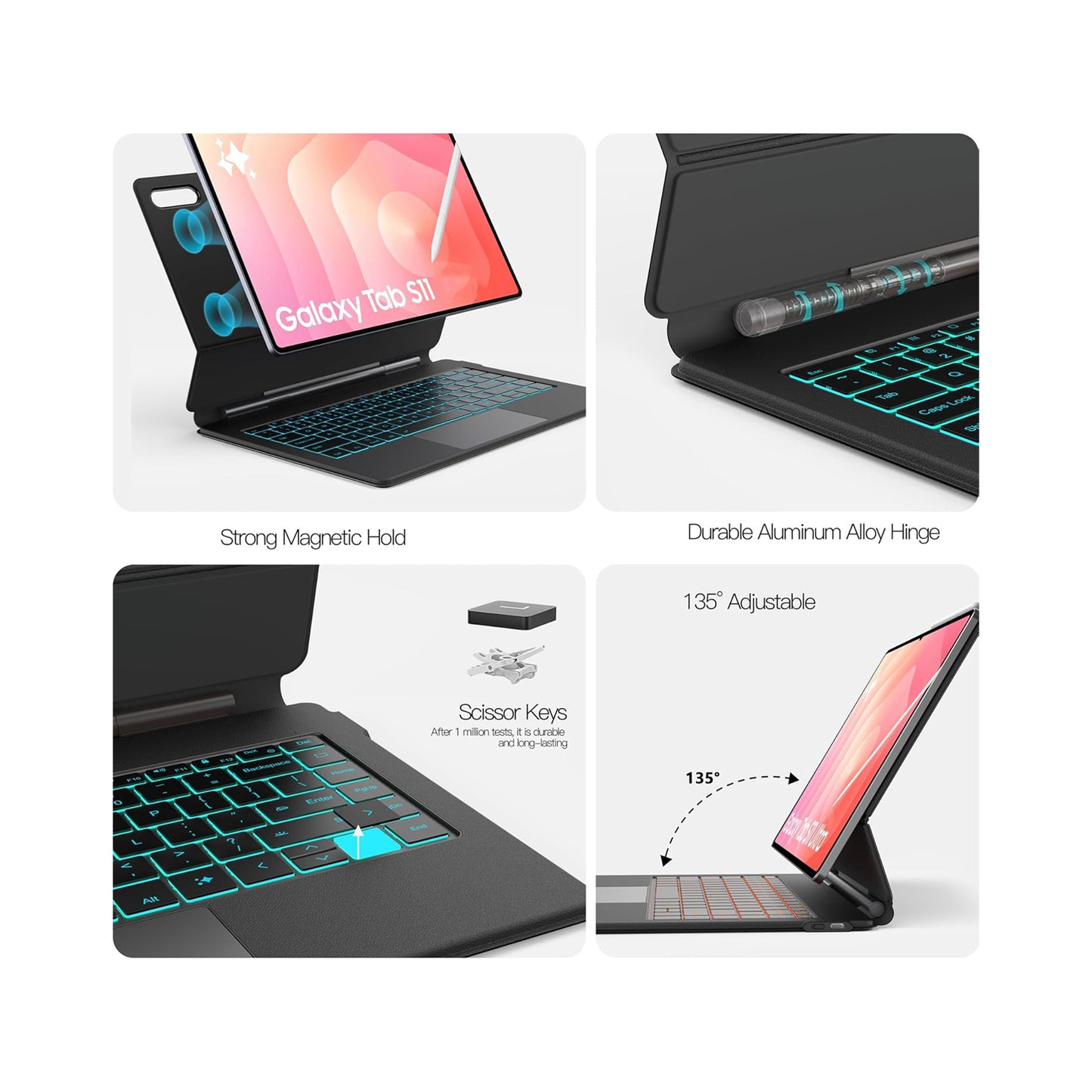 Samsung Galaxy Tab S11 Bluetooth Keyboard Case with Multi-Touch Trackpad | Backlit Bluetooth Keyboard Cover | Detachable Slim Protective Case by PROTECT