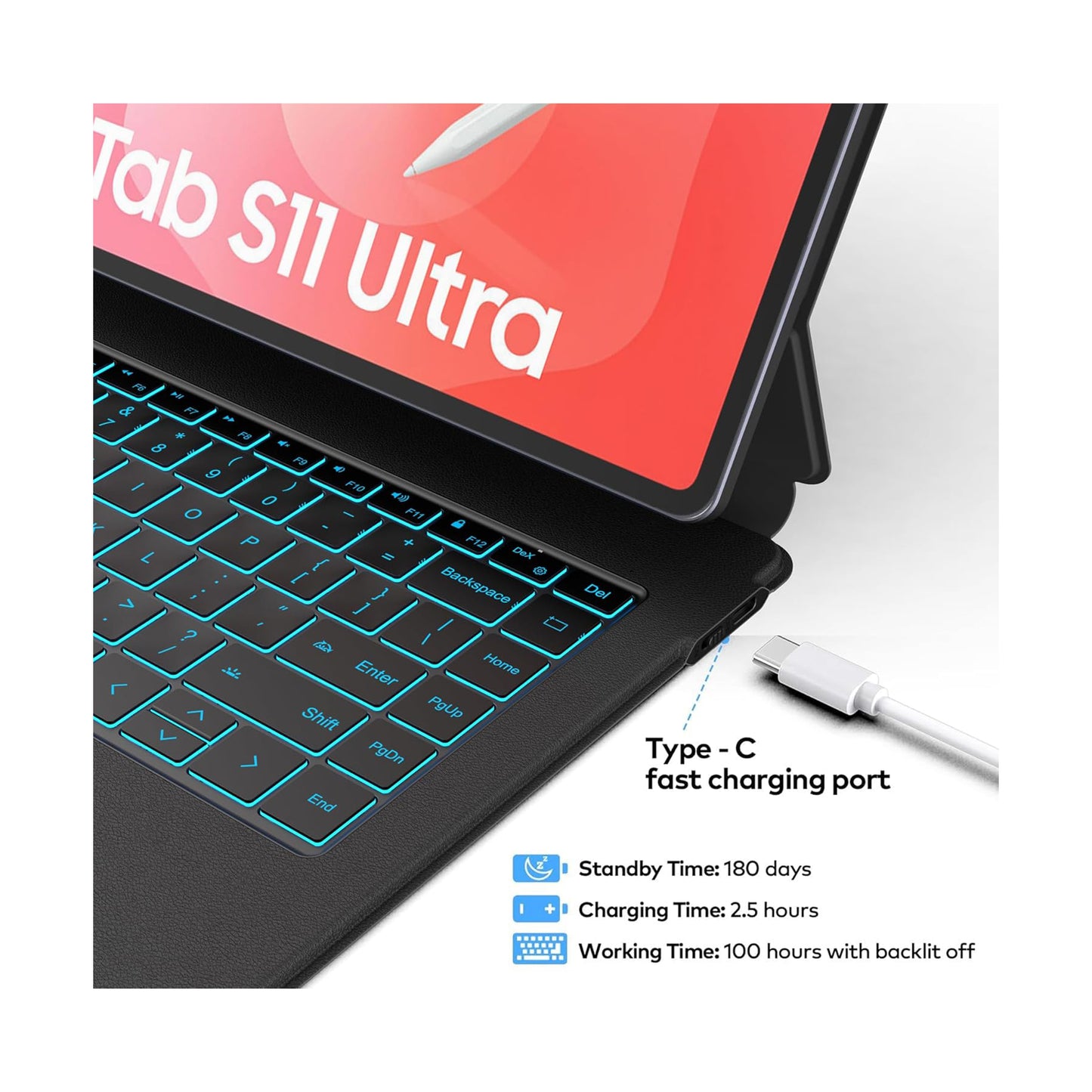 Samsung Galaxy Tab S11 Ultra 14.6" Bluetooth Keyboard Case with Multi-Touch Trackpad | Backlit Bluetooth Keyboard Cover | Detachable Slim Protective Case