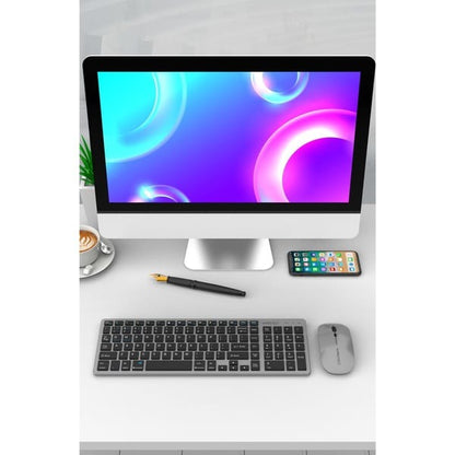 Bluetooth Rechargeable Keyboard and Mouse Combo | Slim Design | Multi-Device Connectivity | Grey | Model: HT-KB333