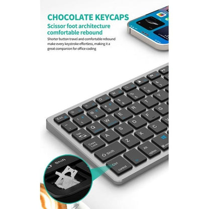 Bluetooth Rechargeable Keyboard and Mouse Combo | Slim Design | Multi-Device Connectivity | Grey | Model: HT-KB333