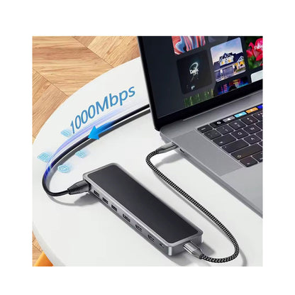 PROTECT 12-in-1 USB-C Docking Station with 100W C-C Cable | Dual DisplayPort 4K@120Hz + HDMI 4K@60Hz | Triple Monitor | USB 3.0 | Ethernet | SD/TF | Audio | For MacBook & Windows