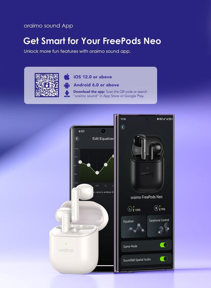 FreePods Neo True Wireless Earbuds 50H Play Time Bluetooth TWS Earphone with APP Control, Anifast Fast Charging,Sound360 Spatial Audio